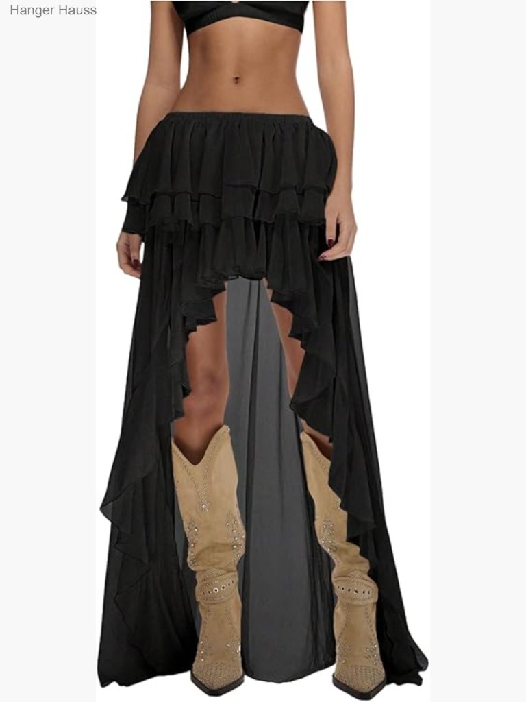 Boho Layered Ruffle Chiffon Maxi Skirt Asymmetrical Y2k Cowgirl Western